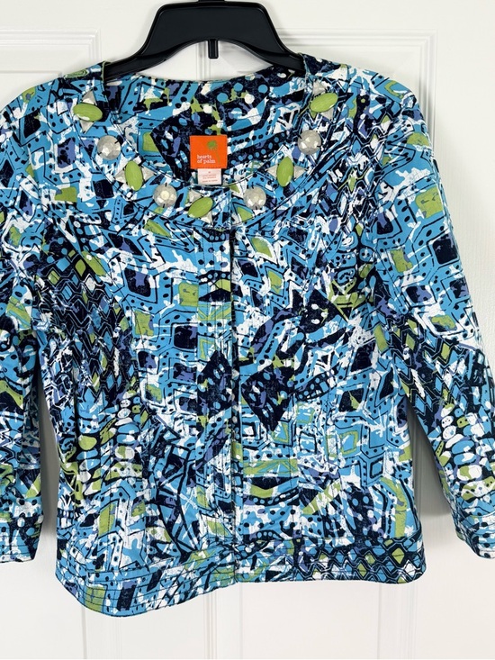 Hearts of Palm Jackets & Blazers - Hearts of Palm Bright Blue Patterned Beaded Neck Jacket Blazer Size 8